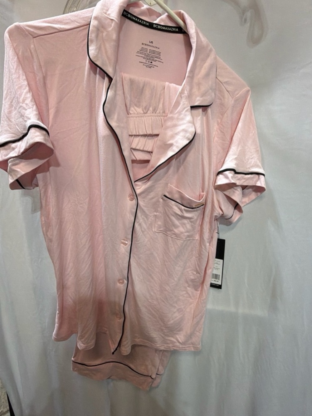 BCBGMaxAzria Light Pink Short Sleeve Pajama Set with Black Piping